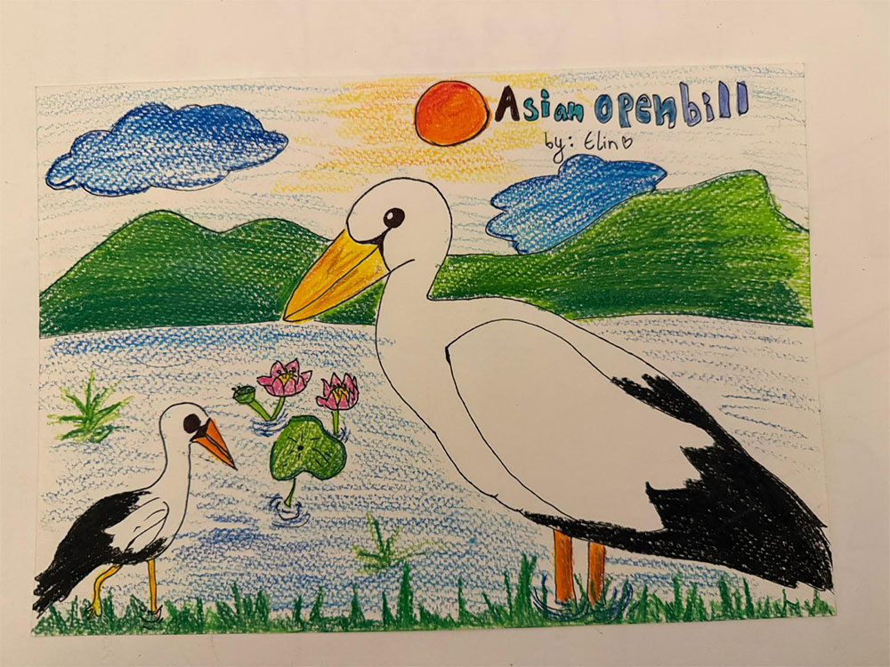 kids art for asian openbill bird